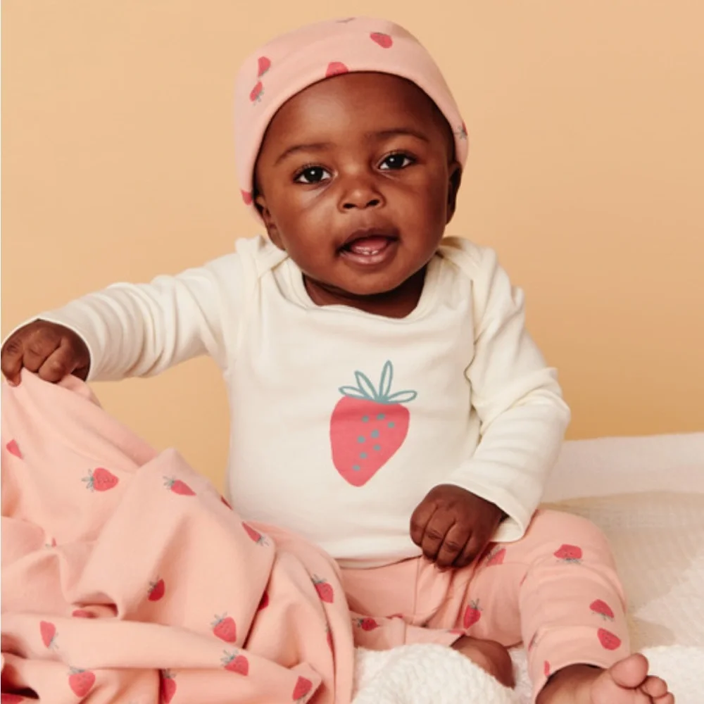 Tea Collection baby floral strawberry pink Hats set 2
